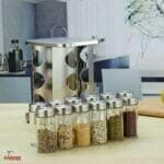 Spice rack with jars12-piece stainless steel rotating
