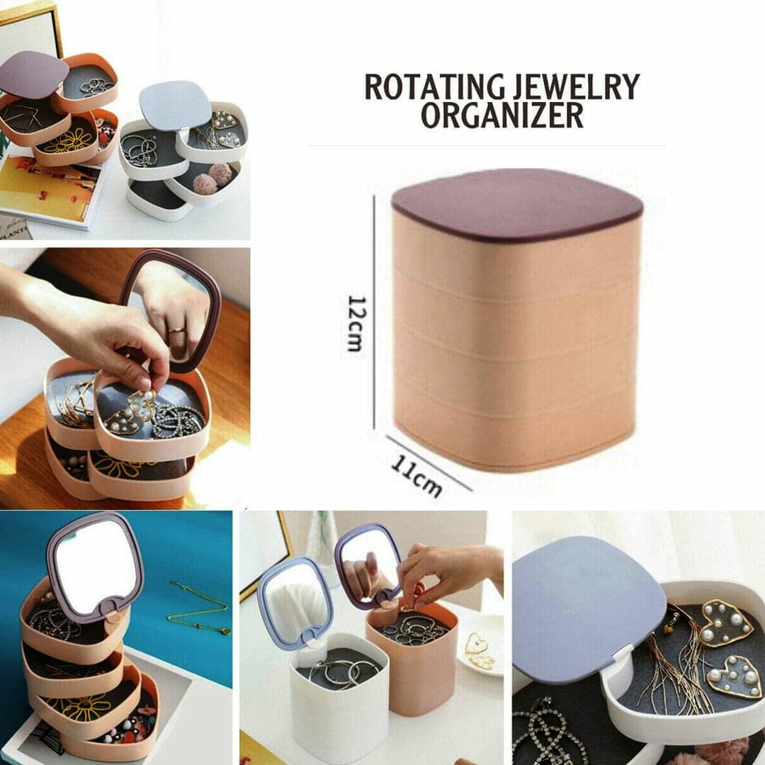 Rotating jewelry organizer 4 layer with mirror