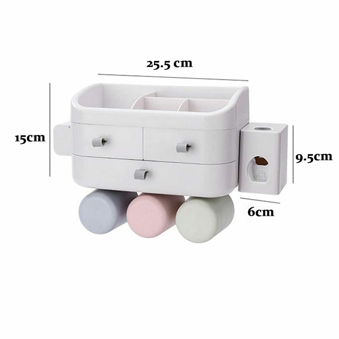 Cosmetic Storage Box with Toothpaste Dispenser Squeezer and holder