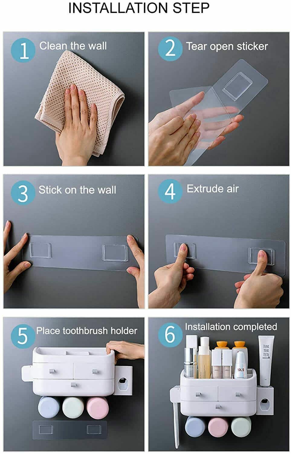 Cosmetic Storage Box with Toothpaste Dispenser Squeezer and holder