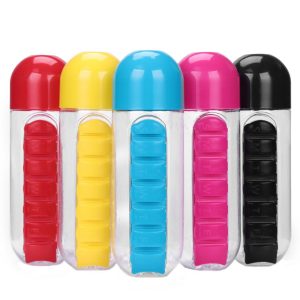 Water Bottle with Removable 7 Day Pill Organizer & Drinking Cup