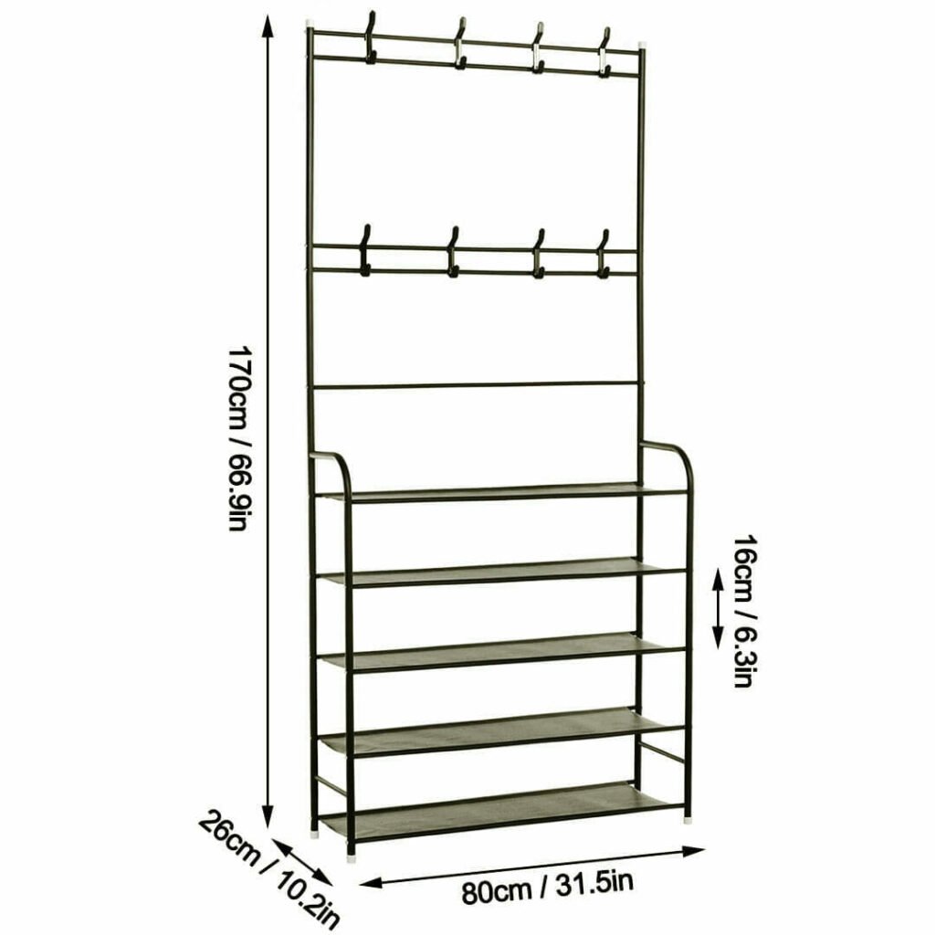 Clothes Hanger Coat & Shoe Rack Floor Hanger Storage Wardrobe