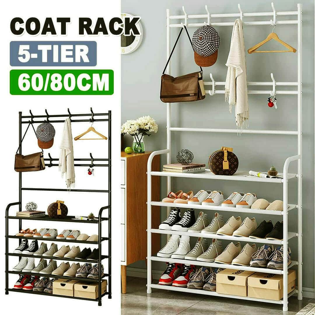 Clothes Hanger Coat & Shoe Rack Floor Hanger Storage Wardrobe