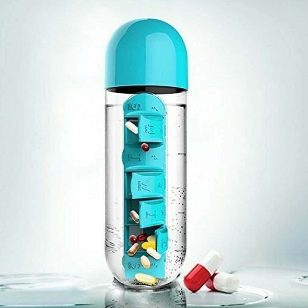 Water Bottle with Removable 7 Day Pill Organizer & Drinking Cup