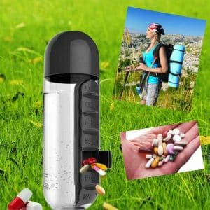 Water Bottle with Removable 7 Day Pill Organizer & Drinking Cup