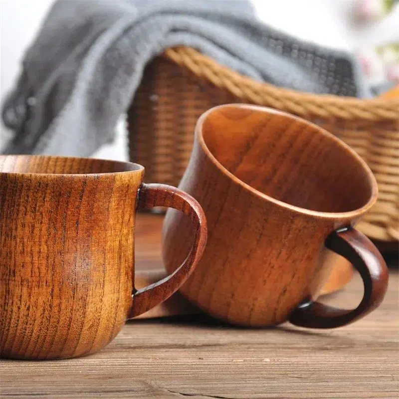 Artisan-made wooden teacup with handle
