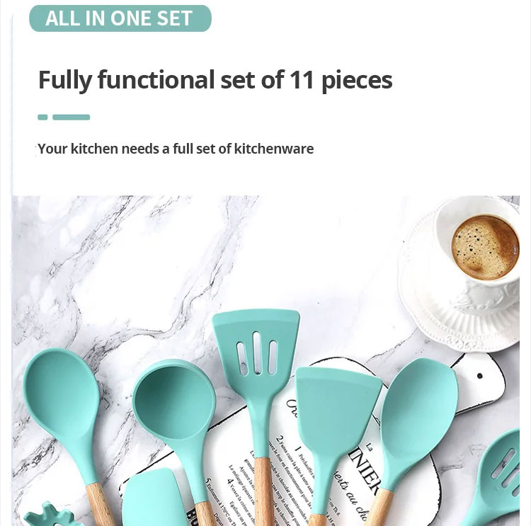 silicone kitchen utensils set with storage bucket