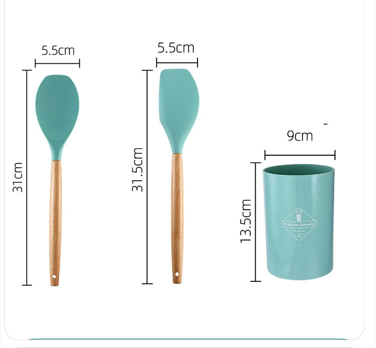 non stick silicone kitchen utensils set with wooden handles