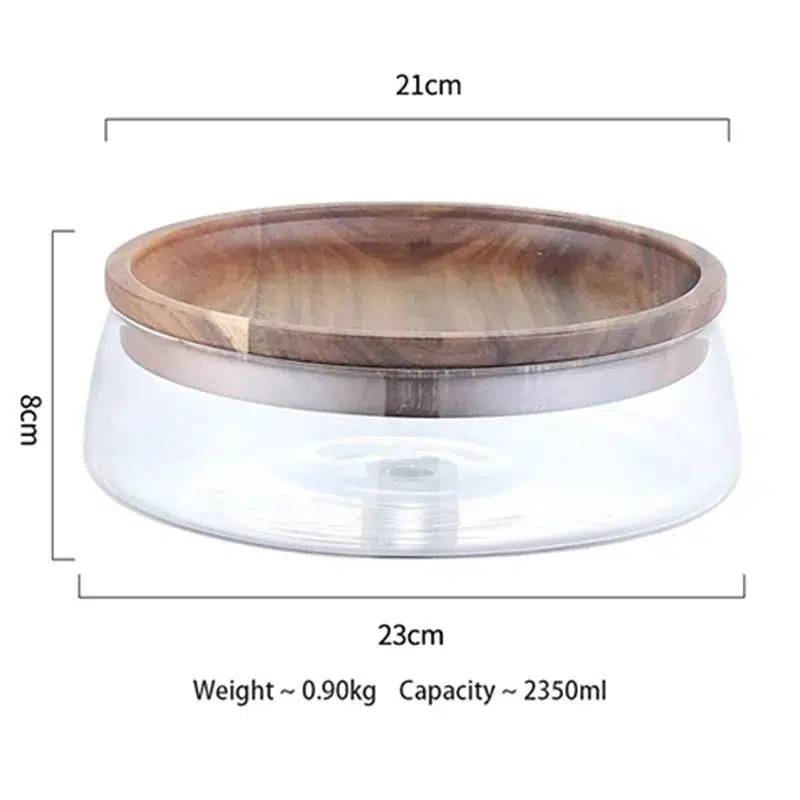 stackable glass food storage containers with wooden lids
