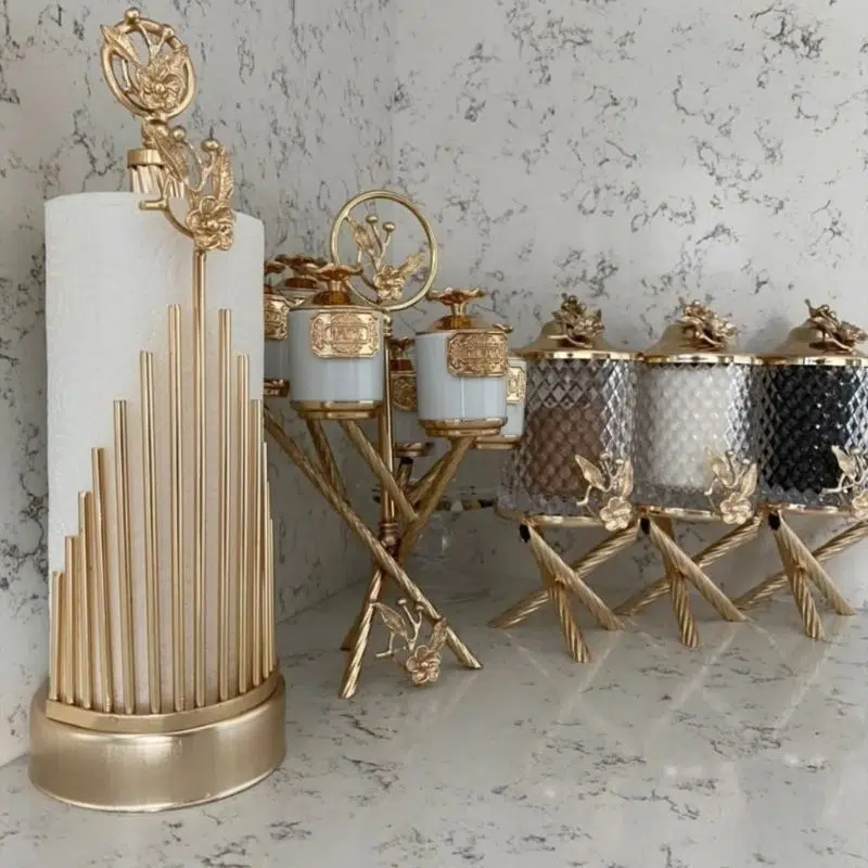 3-piece glass canister set with gold accents