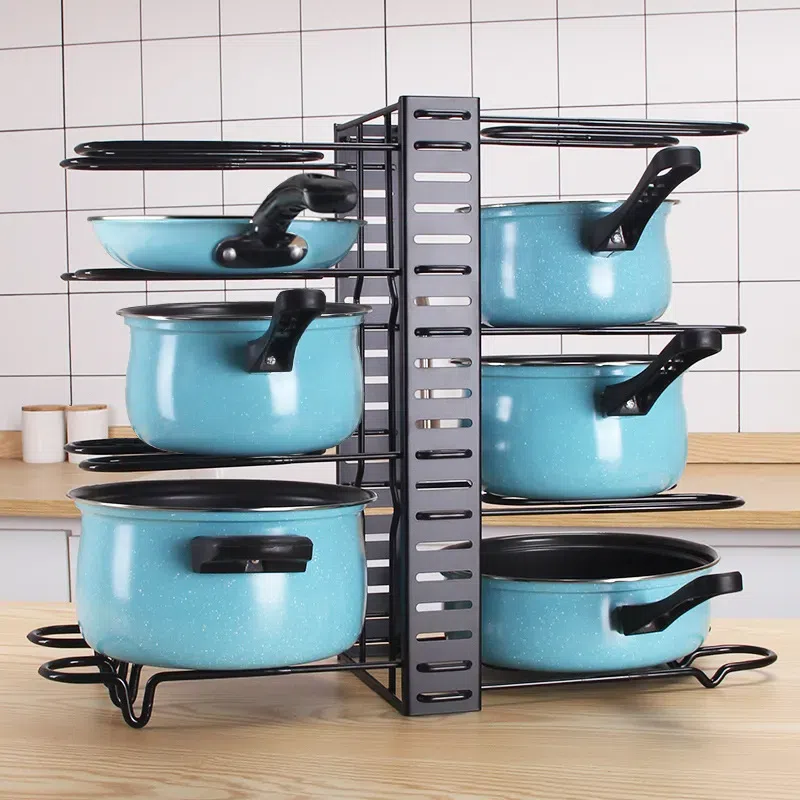 Multi-layer Iron Wire Pot Organizer with Lid Holder