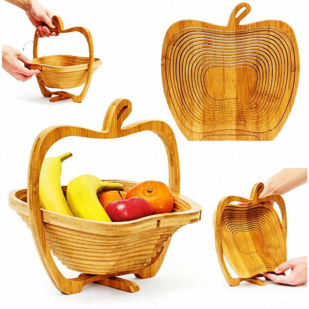 Wood Apple Shaped Fruit Basket foldable