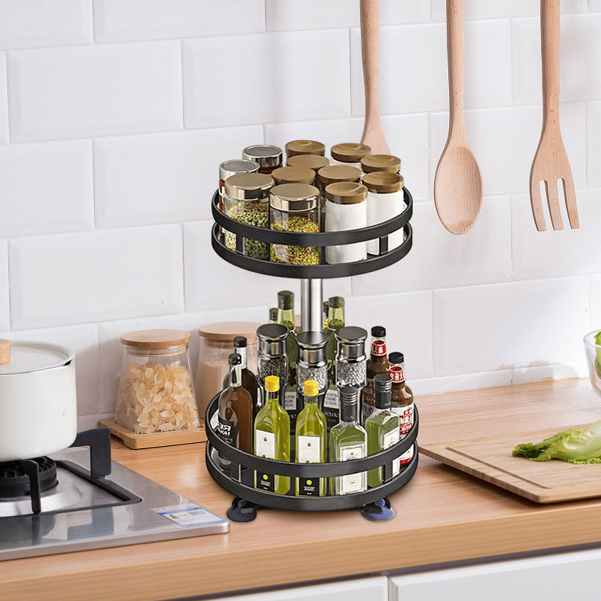 Rotating spice rack maximize cabinet space 360° Rotating...