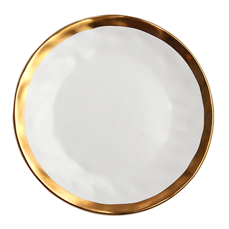 Matte Black Ceramic Plates with Gold Trim Dining Elegance